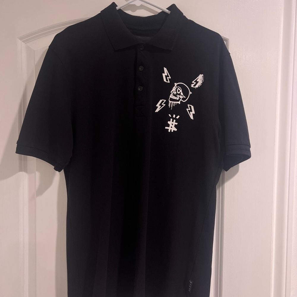 Philipp Plein Black Polo with White Graphic